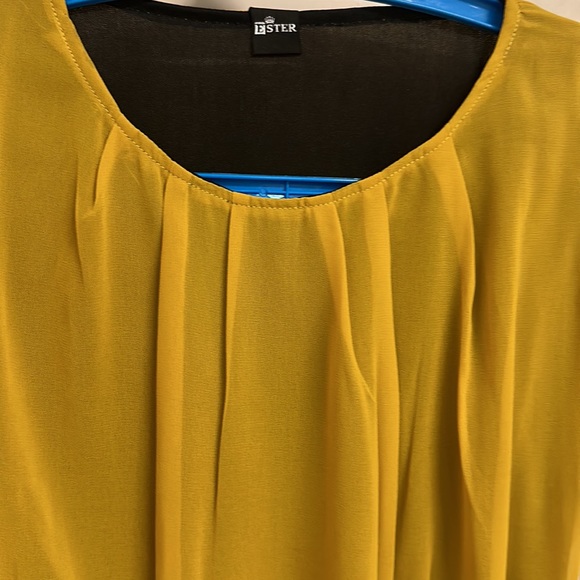 NWT Mustard & Black Lined dress with a double frill hemline & belt! UK L - Picture 10 of 13